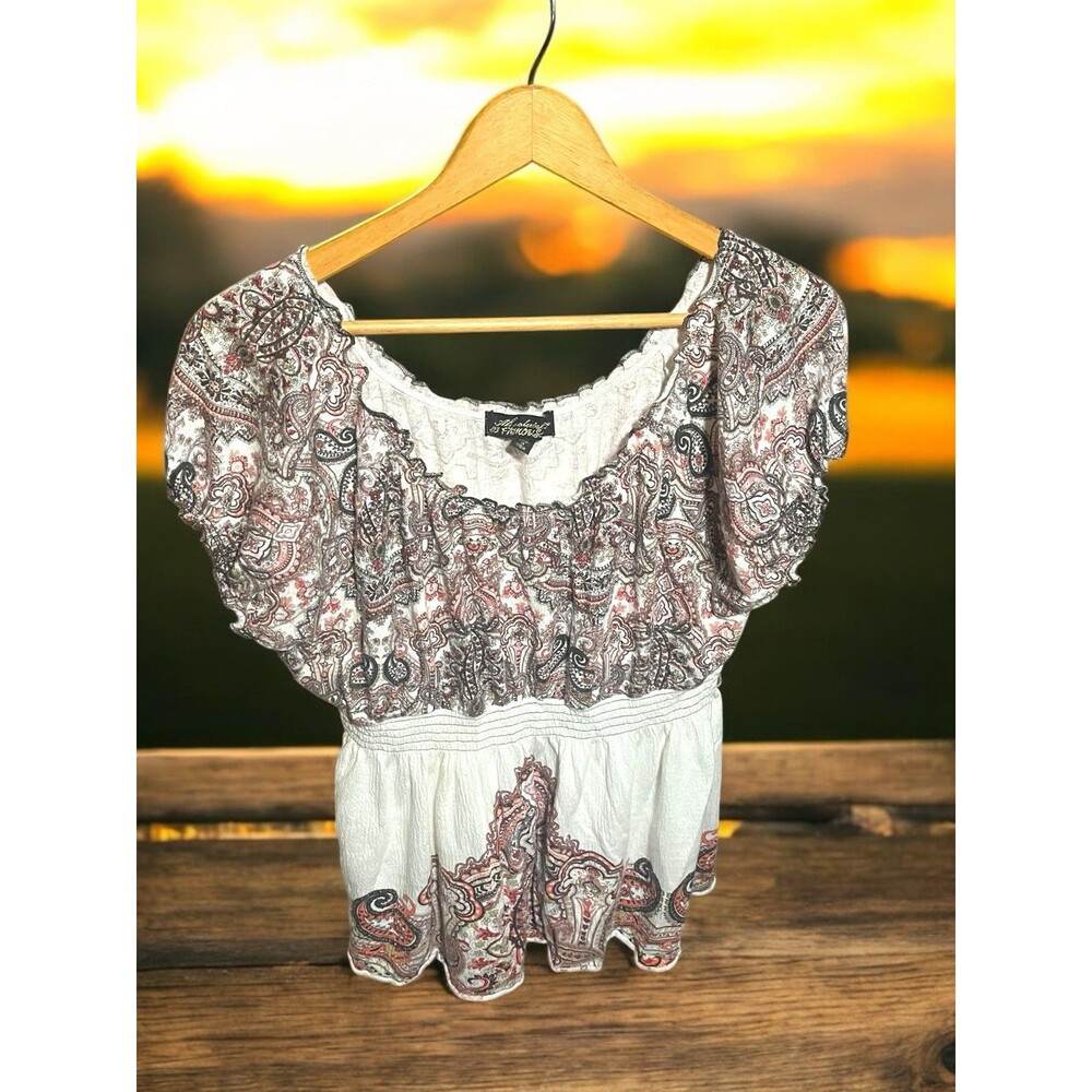 Absolutely Famous Women’s Paisley Peasant Top – Size 2X